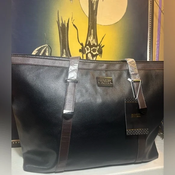 BADGLEY MISCHKA Anna X-L Faux Leather Tote Weekender Travel Bag - Black/Brown BADGLEY MISCHKA Anna X-L Faux Leather Tote Weekender Travel Bag - Black/Brown